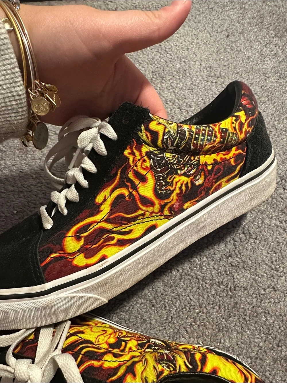 Vans Black Low-Top Sneakers with Yellow and Orange Flame Detail